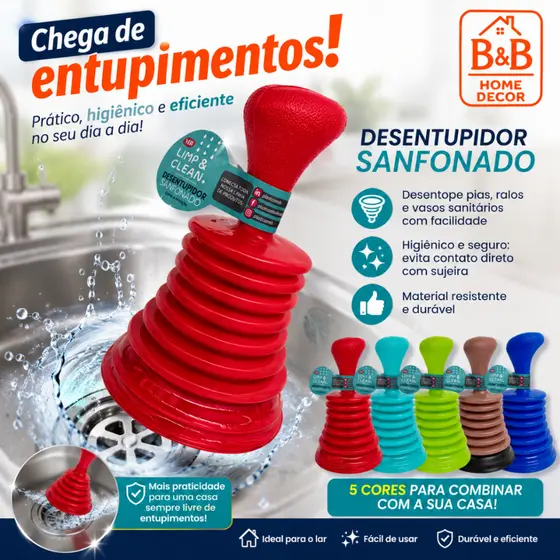 Desentupidor de Pia e Ralo Resistente para Cozinha Banheiro Tanque Uso Doméstico