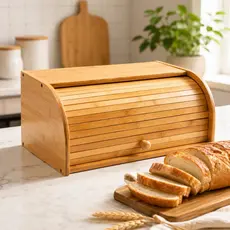 Porta Pães Bambu Grande Premium com tampa retrátil Baú de armazenamento cozinha organizada