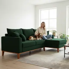 Sofá 3 Lugares Beny com Chaise Direito Suede Verde