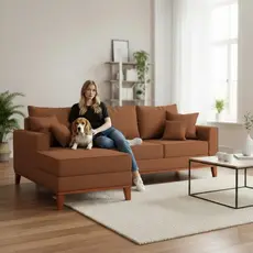 Sofá 3 Lugares Beny com Chaise Esquerdo Linho Terracota