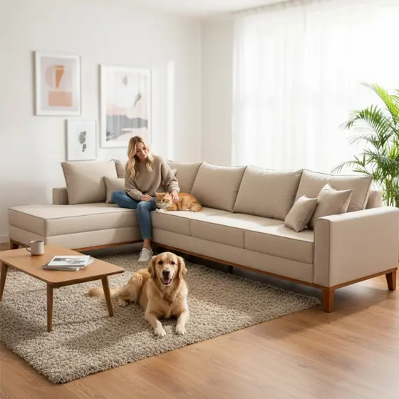 Sofá 4 Lugares Beny com Chaise Esquerdo Linho Bege