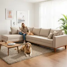Sofá 4 Lugares Beny com Chaise Esquerdo Linho Bege