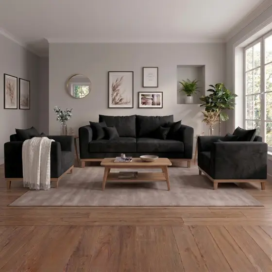Kit Sofá 3 Lugares e Poltronas Beny Suede Para Recepção Clinica Sala de Estar