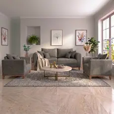 Kit Sofá 3 Lugares e Poltronas Sala de Estar Beny Suede Madeira Estofados