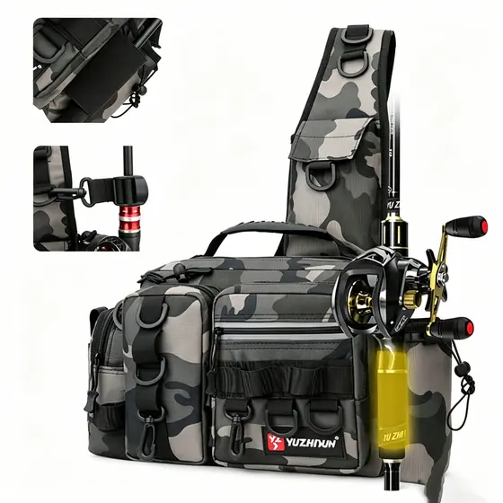 Bolsa de Pesca Grande Capacidade, Mochila Tática Multifuncional, Bolsa de Cintura para Equipamento e Iscas de Pesca