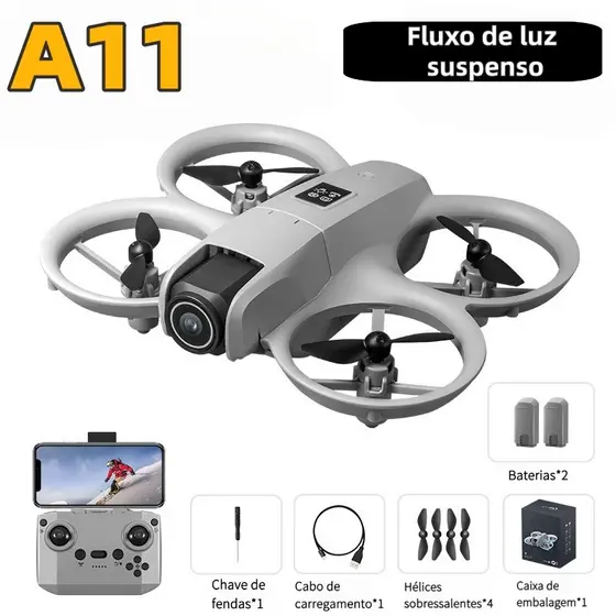 Mini Drone GT3 D1 Pro Câmera Dupla 180⁰ Sensor Evita Obstáculos Sensor Fluxo Óptico Estável Led Manobra 360⁰ Wifi FPV HD