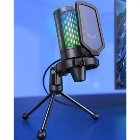 Microfone Gaming USB Condensador A6V Fifine para PC, PS4, PS5, MAC com Pop-filtro, Montagem de Choque & Controle de ganho para Podcasts, Twitch, Youtube