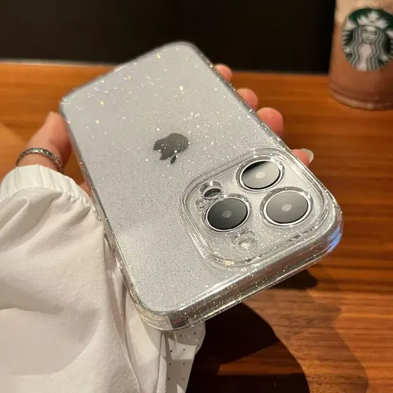 Capa TPU Brilho Clean Glitter Flexível e Delicada – Compatível com iPhone 11/12/13/14/15/16/16E/17 Pro Max