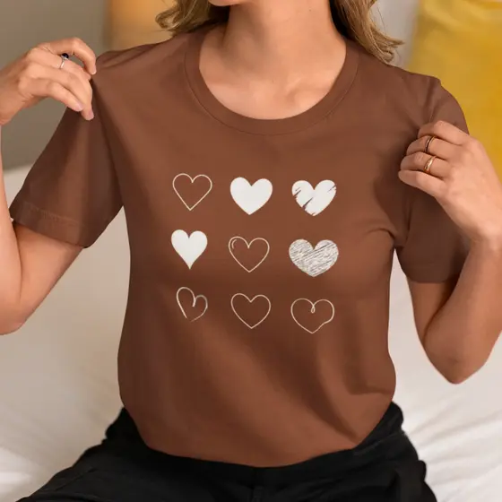 Camiseta Feminina Tshirt Look Coraçao Algodao Premium Basic