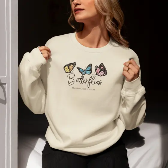 Moletom Feminino Borboleta Blusa Frio Suéter Flanelado Quente Alta Qualidade