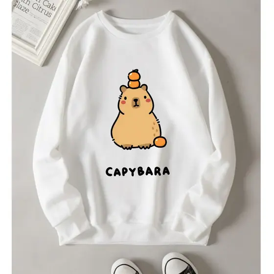 Moletom Gola Careca Algodão Unisexx Estampado Capivara