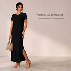 Vestido Com Fenda Longo Feminino Casual  E Manga Curta