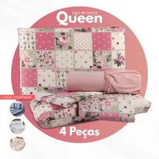 Jogo de Lençol Casal Queen 4 Peças Estampado - Microfibra - 100% POLIESTER - Estampas Sortidas Size Cama Kit