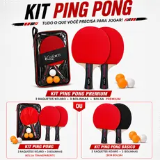 Kit Ping Pong 2 Raquetes 3 Bolas com ou sem Bolsa Tênis de Mesa
