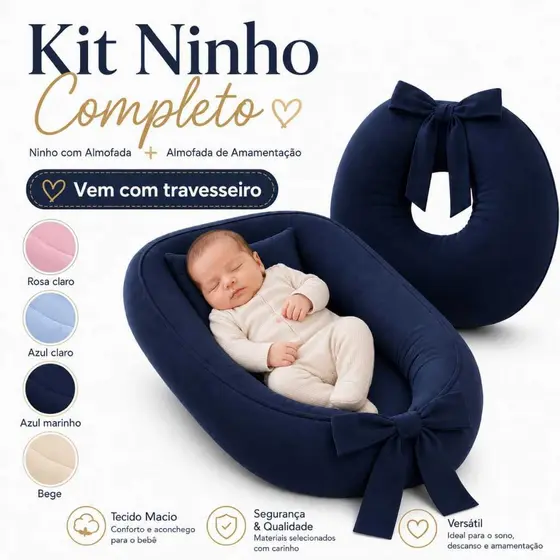 Kit Ninho redutor berço almofada amamentação Travesseiro Bebê