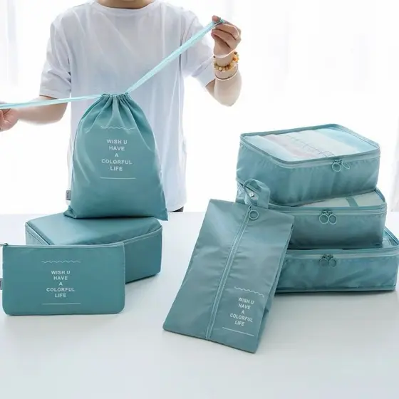 Kit 7 Bolsa De Armazenamento Organizador De Mala De Bagagem Viagem Necessaire Bolsa