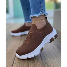 Tênis Feminino Meia Chunky JM Plataforma Confortável Com Cadarço