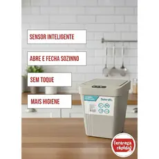 Lixeira Inteligente Automática 13L com Sensor Lixeira Automática Cozinha Banheiro Moderna Pratika Home