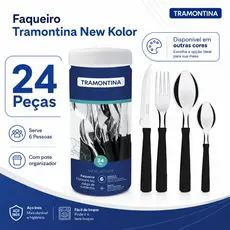Jogo De Talheres Faqueiro Tramontina Aço Inox New Kolor 24 Peças
