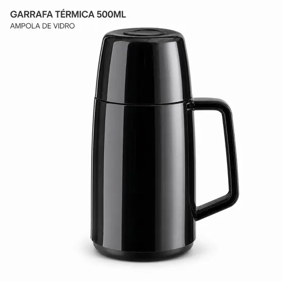 Garrafa Térmica Soprano Mega Lotus 500ml Preta com Ampola de Vidro para Café e Bebidas