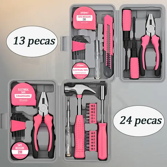 Kit de Ferramentas Rosa ✨ (13pcs & 24pcs & 39pcs) - Perfeito para Reparos Domésticos e DIY