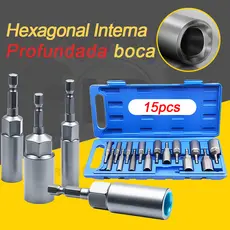 Hexagonal Interna 15 Peças 80mm Chave de Fenda de Energia Elétrica 1/4" Haste Sextavada Soquete Bit CRV 5,5-19mm