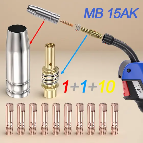 Kit 12 Bicos 0,8MM 15AK Bocal Difusor Isolador PARA Tocha Mig15AK MIG C/S GÁS
