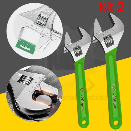Kit 2 Chaves Inglesas Ajustáveis Aço Carbono, Opções 8"+10" ou 10"+12" para Mecânica e Casa