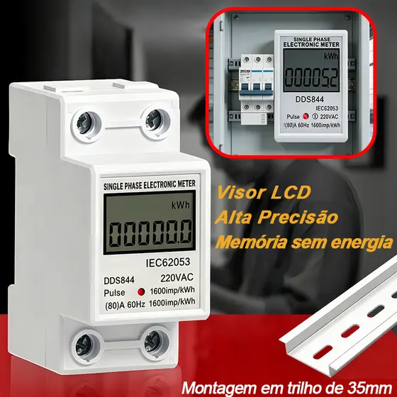 Medidor de Energia Elétrica Monofásico 220v 80a - Display LCD Preciso para Controle de Consumo 📊