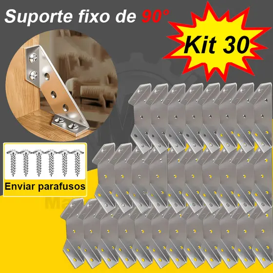 Kit 30 Pçs Suporte Angular em Aço Inoxidável Fixador de Ângulo 90° para Móveis, Armários e Bancadas(Parafusos Inclusos)