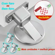 Parador de Porta Magnético em Inox 304 Fixação com Fita 3M ou Parafuso