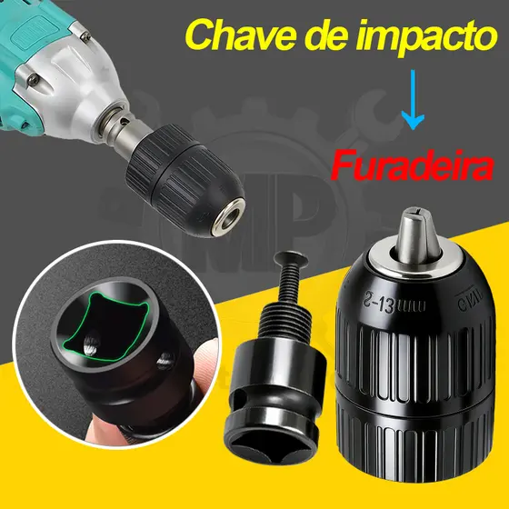 Kit 2 Mandril Chave 1/2 Rosca 1,5-13mm + Adaptador De Impacto