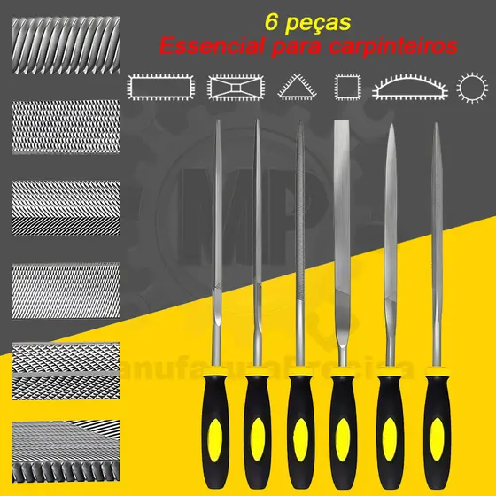Jogo de Lima Agulha 14cm 6 Peças Redonda Chata Triangular Profissional