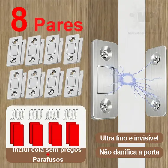 KIT 8 Fecho Magnético De Neodímio Trava P/ Porta Armário Guarda Roupa