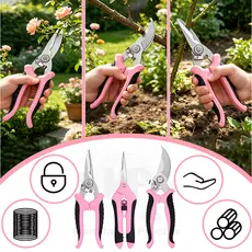 Kit com 3 Rosa Tesouras de Poda para Jardim – Ideal para Colheita de Frutas e Cuidados com Plantas