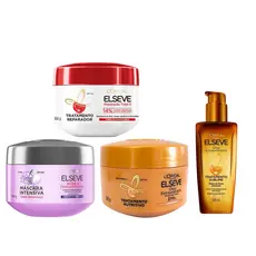 Cronograma de Mascaras Elseve 300g (Rep Tot.5+Nutrição +Hialurônico)+Óleo Extr.100ml - Envio Rápido