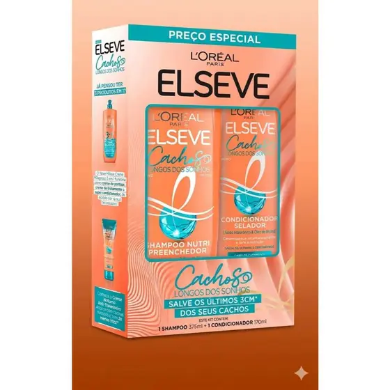 KIT ELSEVE CACHOS LONGOS DOS SONHOS SHAMPOO 385 ML E CONDIONADOR 170 ML