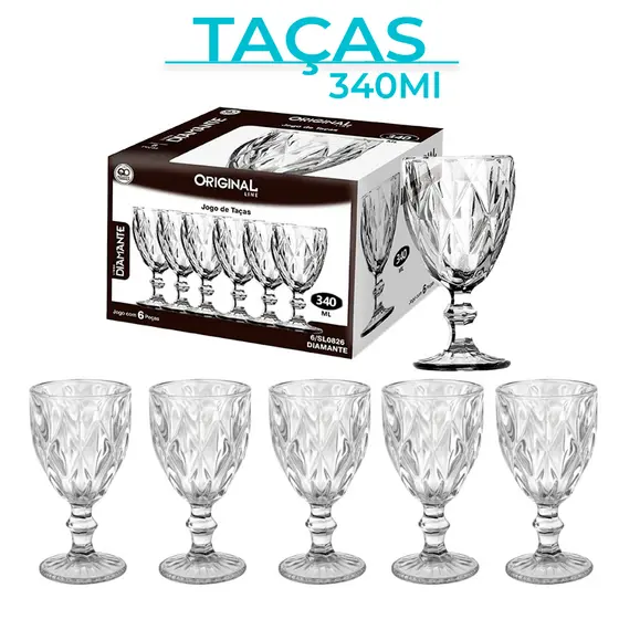 Jogo 2/4/6 Taças Vidro Diamond Bico Jaca Abacaxi Conjunto Taça Para Água Vinho Tinto Suco Diamante