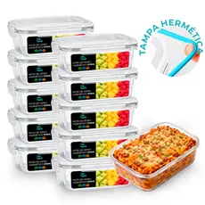 Conjunto Potes Vidro 370ml Hermético 4 Travas Marmita Premium Fitness