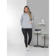 Casaco Moleton De Frio Moda Feminina Flanelado Capuz, Ziper E Bolsa Nas Laterais
