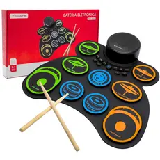 Bateria Eletrônica Portátil Roll Up 7 ou 9 Pads Infantil Recarregável USB MIDI Dobrável