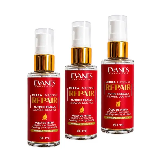 Kit 3 Óleo Mirra Cabelo Intense Repair Evanes Professional 60ml