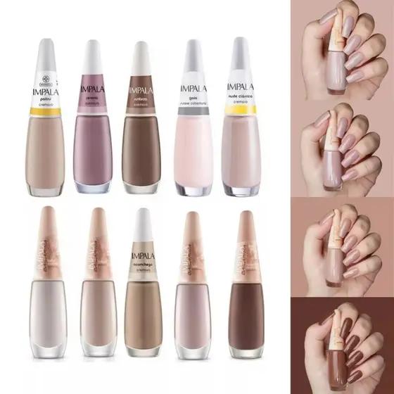 IMPALA NUDE: KIT COM 10 ESMALTES EM TONS NUDE