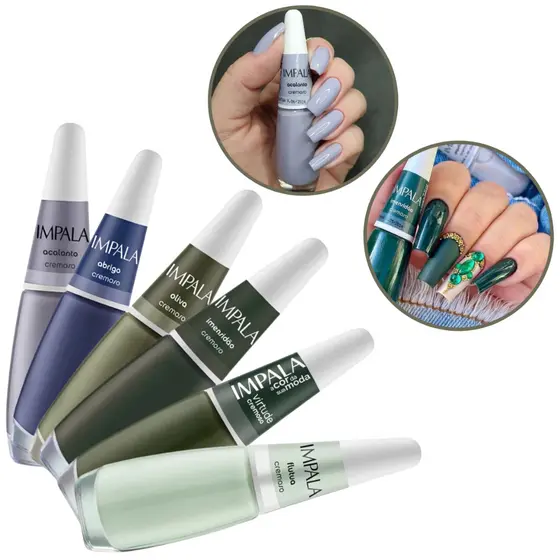 KIT ESMALTE IMPALA TONS DE VERDE CREMOSO CLÁSSICOS COR DA SUA MODA TENDÊNCIA