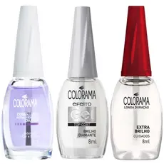KIT 3 ESMALTES COLORAMA FINALIZADORES EXTRA BRILHO, TOP COAT GEL E COBERTURA INTENSIFICADORA ALTA DURAÇÃO DO ESMALTE