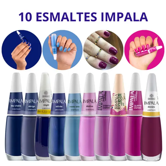 KIT DE ESMALTES IMPALA LANÇAMENTO MAIS VENDIDOS TONS DE ROXO E AZUL