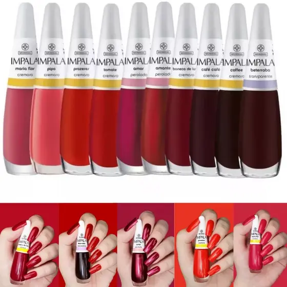 KIT COM 10 ESMALTES EM TONS ESCUROS E VERMELHO
