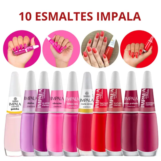 KIT ESMALTES DE UNHAS IMPALA CREMOSOS TONS DE ROSA MANICURE CORES VIBRANTES