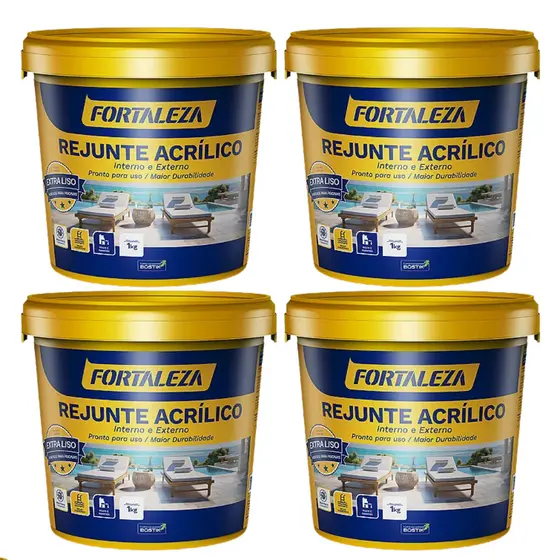 Kit 4 Rejunte Acrílico Impermeável Fortaleza 1kg Variadas Cores Resistente Porcelanato Cerâmica
