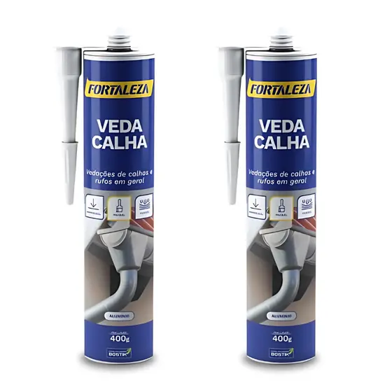 Kit 2 Colas Veda Calha E Rufos Alumínio Fortaleza 400g Selante Resistente Durável Vedação De Calhas